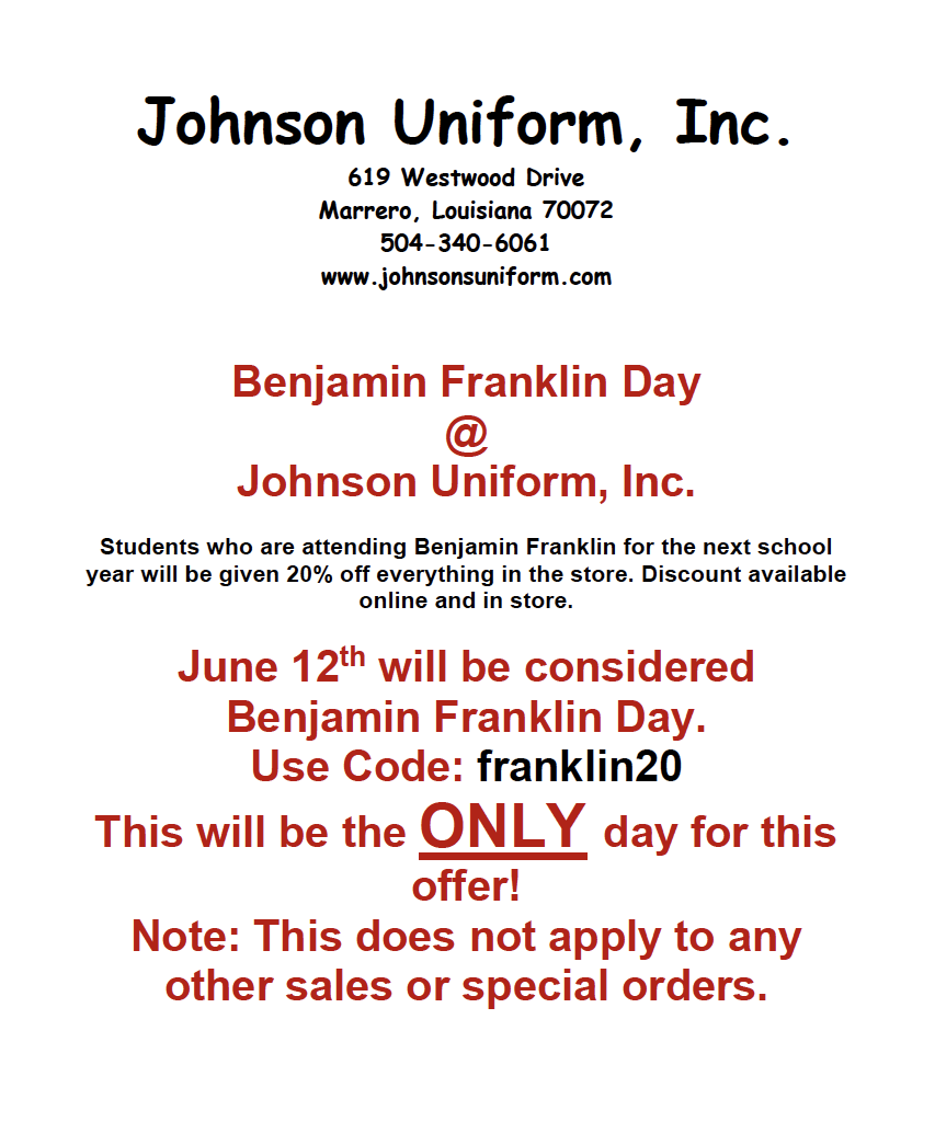 Benjamin Franklin Day @ Johnson Uniform, Inc.